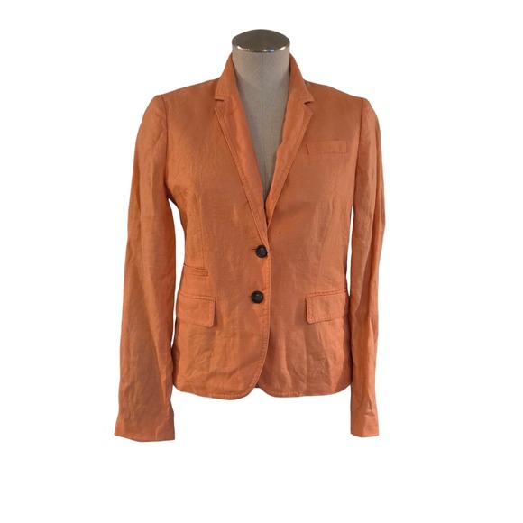 J.Crew Womens Linen Blazer Jacket Size 4 Apricot Orange Two Button Notch Lapel - Picture 2 of 12